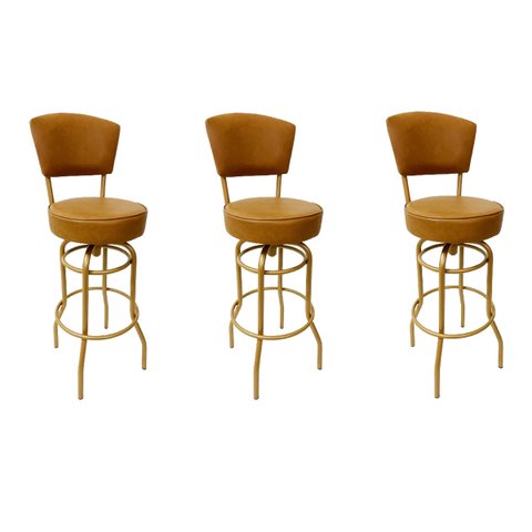Kit 3 Banquetas Bar Bancada Média Altura 65cm Cor Dourado Fosco Giratória Encosto Estofado Assento C