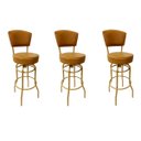 Ver imagem 1 de Kit 3 Banquetas Bar Bancada Média Altura 65cm Cor Dourado Fosco Giratória Encosto Estofado Assento C