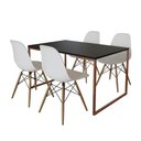 Ver imagem 2 de Mesa Industrial Base Ferro Cobre 137x90 Tampo Preto 4 Cadeiras Eiffel Madeira Assento Branco
