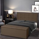 Ver imagem 2 de Kit Cabeceira e Calçadeira Baú Solteiro 0,90m Roma Suede Marrom Dal Poz Estofados