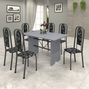 Conjunto de Mesa 140x75cm Tampo Granito com 6 Cadeiras Lavínea