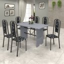 Ver imagem 1 de Conjunto de Mesa 140x75cm Tampo Granito com 6 Cadeiras Lavínea Cinza/Martelado Prata/Ocre/Preto Floral