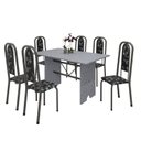 Ver imagem 2 de Conjunto de Mesa 140x75cm Tampo Granito com 6 Cadeiras Lavínea Cinza/Martelado Prata/Ocre/Preto Floral