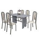 Ver imagem 2 de Conjunto de Mesa 140x75cm Tampo Granito com 6 Cadeiras Lavínea Cinza/Martelado Prata/Ocre/Arabesco