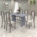Ver imagem 1 de Conjunto de Mesa 140x75cm Tampo Granito com 6 Cadeiras Lavínea Cinza/Martelado Prata/Ocre/Arabesco
