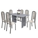 Ver imagem 2 de Conjunto de Mesa 140x75cm Tampo Granito com 6 Cadeiras Lavínea Cinza/Martelado Prata/Ocre/Botanic Bege