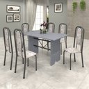 Ver imagem 1 de Conjunto de Mesa 140x75cm Tampo Granito com 6 Cadeiras Lavínea Cinza/Martelado Prata/Ocre/Botanic Bege
