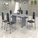 Ver imagem 1 de Conjunto de Mesa 140x75cm Tampo Granito com 6 Cadeiras Lavínea Cinza/Martelado Pérola/Ocre/Preto Floral