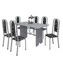 Ver imagem 2 de Conjunto de Mesa 140x75cm Tampo Granito com 6 Cadeiras Lavínea Cinza/Martelado Pérola/Ocre/Preto Floral