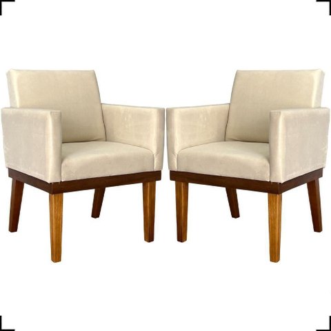 Kit 2 Poltronas Decorativa para Sala Recepção Consultório Escritório Base em Madeira Divine