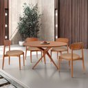 Ver imagem 1 de Conjunto Sala de Jantar Mesa 135cm Tampo Redondo Laminado e 4 Cadeiras Hope Marrom/Palha/Imbuia