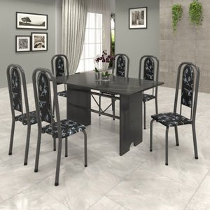 Conjunto de Mesa 140x75cm Tampo Ardósia com 6 Cadeiras Lavínea 