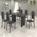 Ver imagem 1 de Conjunto Sala de Jantar 6 Lugares Tampo Ardósia Lavínea Preto/Martelado Prata/Floral
