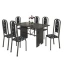 Ver imagem 2 de Conjunto Sala de Jantar 6 Lugares Tampo Ardósia Lavínea Preto/Martelado Prata/Floral