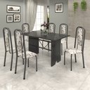 Ver imagem 1 de Conjunto de Mesa 140x75cm Tampo Ardósia com 6 Cadeiras Lavínea Preto/Martelado Prata/Arabesco