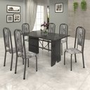 Ver imagem 1 de Conjunto de Mesa 140x75cm Tampo Ardósia com 6 Cadeiras Lavínea Preto/Martelado Prata/Paraopeba