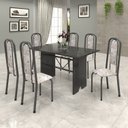 Ver imagem 1 de Conjunto de Mesa 140x75cm Tampo Ardósia com 6 Cadeiras Lavínea Preto/Martelado Prata/Botanic Bege