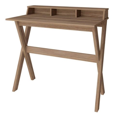 Mesa Escrivaninha Escritorio 3 Nichos 90 cm Nogal Artany