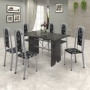 Ver imagem 1 de Conjunto de Mesa 140x75cm Tampo Ardósia com 6 Cadeiras Lavínea Preto/Martelado Pérola/Floral
