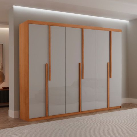Guarda Roupa Casal Quioto Mdf com 6 Portas 2 Gavetas Moderna Mobília