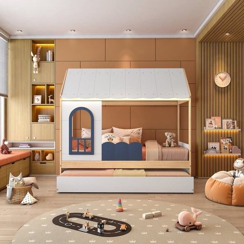 Bicama Infantil Casinha com Led e Janela New Garden Casatema MadeiraOriginals