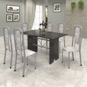Ver imagem 1 de Conjunto de Mesa 140x75cm Tampo Ardósia com 6 Cadeiras Lavínea Preto/Martelado Pérola/Botanic Bege