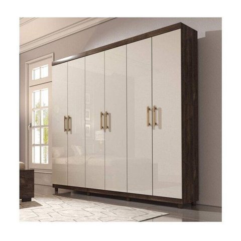 Guarda-roupa Casal 6 Portas 3 Gavetas Olimpo Tcil Móveis Cacau /off White