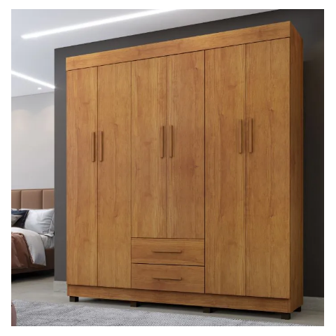 Guarda Roupa Casal 6 Portas 2 Gavetas com Pés 170cm Copacabana Cinamomo - Benetil