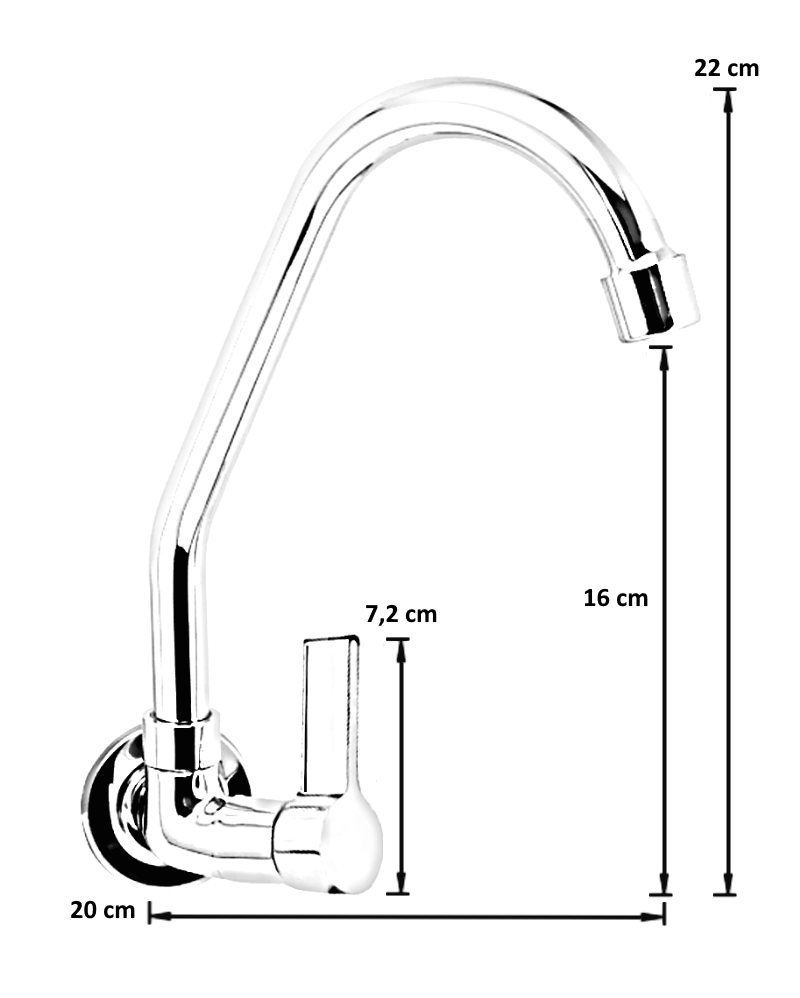 Torneira Cozinha Parede Bica Móvel Luxo Metal 1168 C-65:Prateado - 6