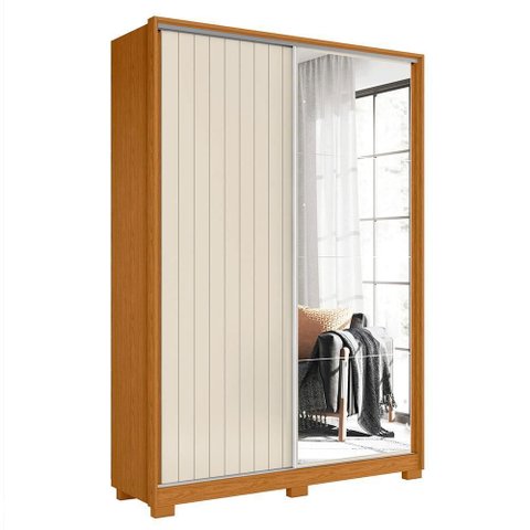 Guarda Roupa Frizatto 2 Portas Deslizantes Flex Cinamomo/off White com Espelho - Móveis Albatroz