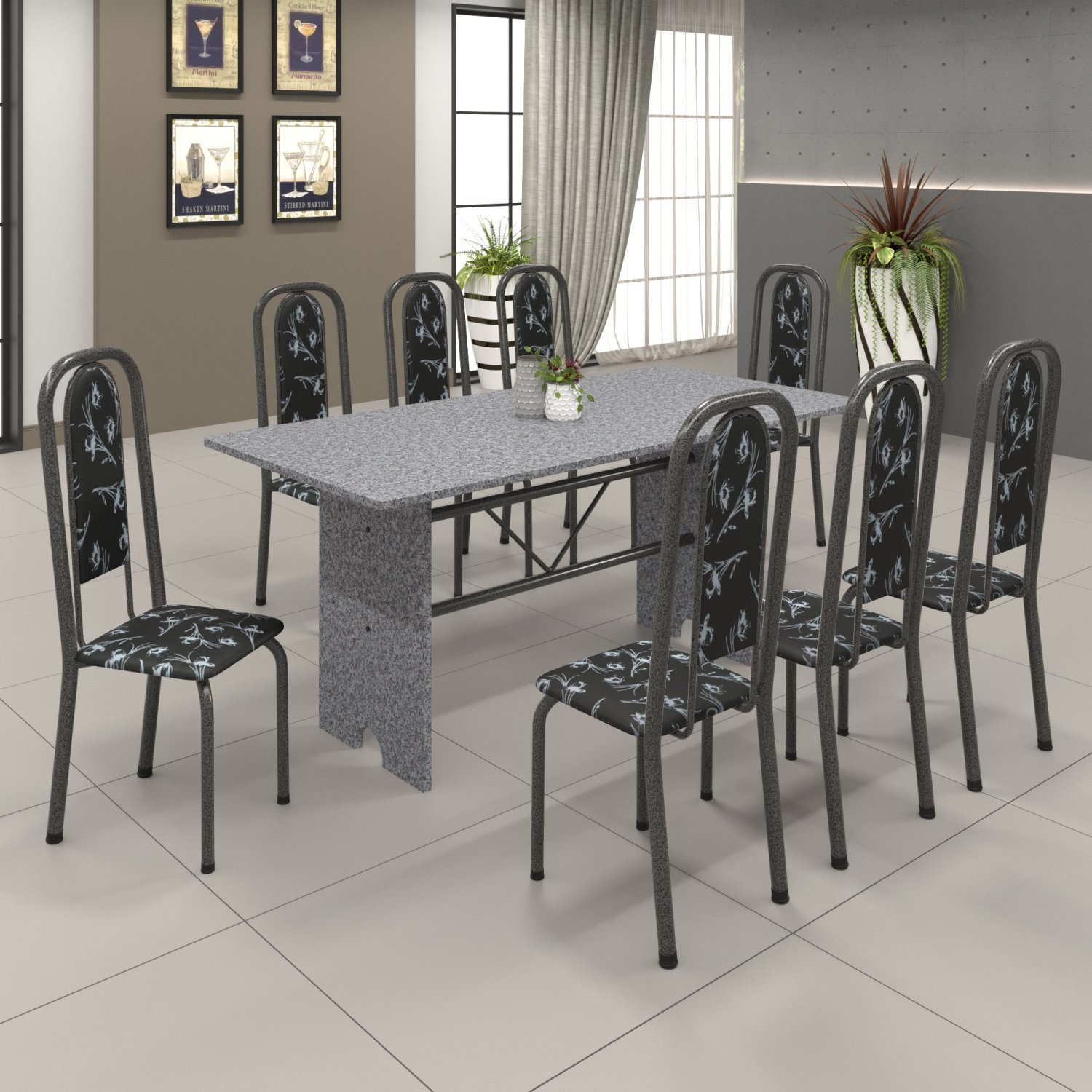 Conjunto de Mesa 180x75cm Tampo Granito com 8 Cadeiras Lavínea  - 1