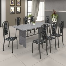 Conjunto de Mesa 180x75cm Tampo Granito com 8 Cadeiras Lavínea - 1 Conjunto de Mesa 180x75cm Tampo Granito com 8 Cadeiras Lavínea - 1