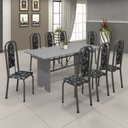Ver imagem 1 de Conjunto de Mesa 180x75cm Tampo Granito com 8 Cadeiras Lavínea Cinza/Martelado Prata/Ocre/Preto Floral