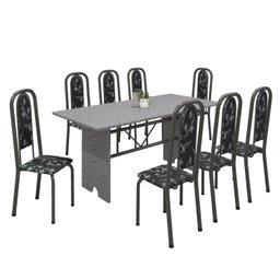 Conjunto de Mesa 180x75cm Tampo Granito com 8 Cadeiras Lavínea - 2 Conjunto de Mesa 180x75cm Tampo Granito com 8 Cadeiras Lavínea - 2