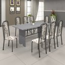 Ver imagem 1 de Conjunto de Mesa 180x75cm Tampo Granito com 8 Cadeiras Lavínea Cinza/Martelado Prata/Ocre/Arabesco