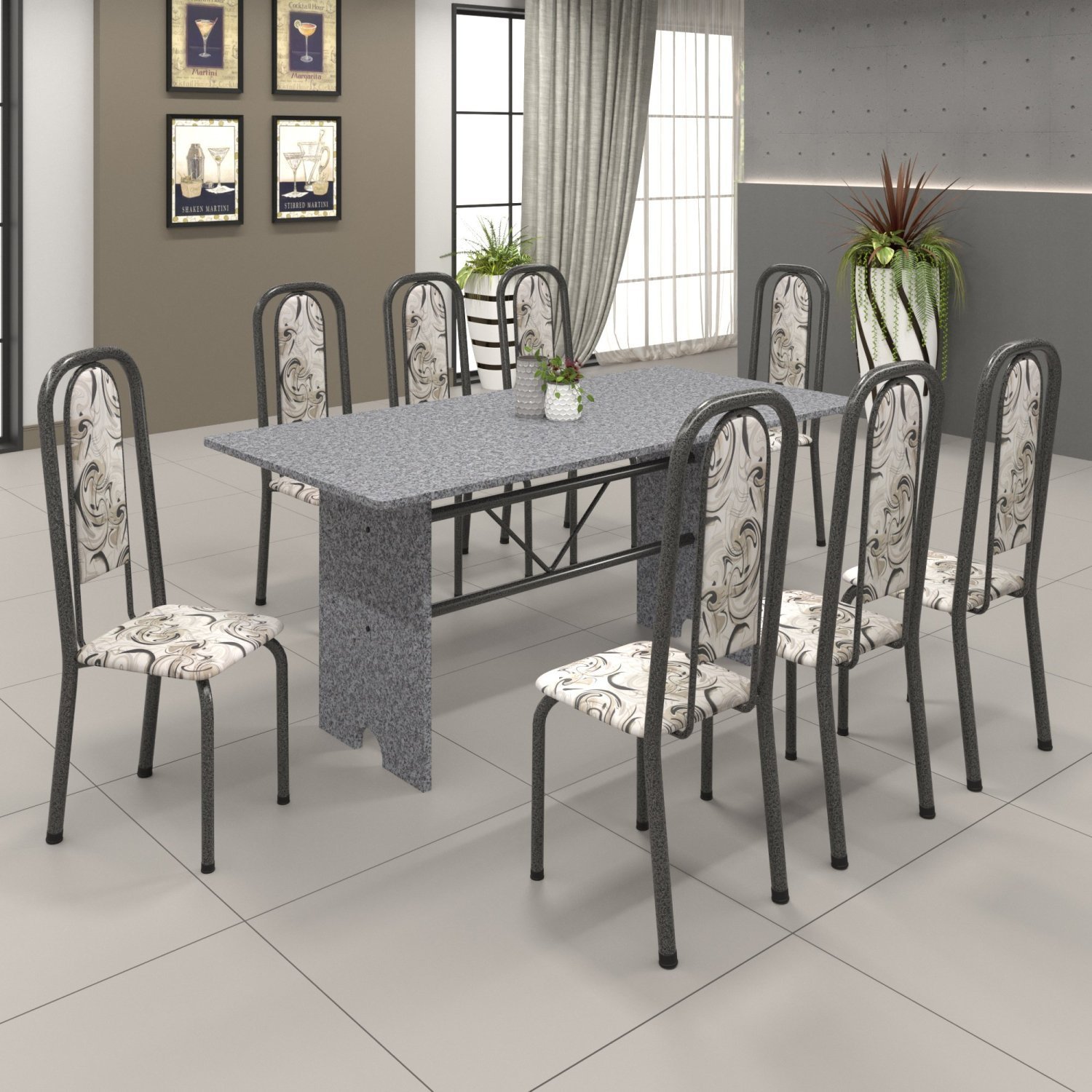 Conjunto de Mesa 180x75cm Tampo Granito com 8 Cadeiras Lavínea  - 1