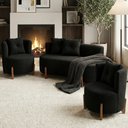 Ver imagem 1 de Conjunto 2 Poltronas + Sofá Curvo Orgânico Luna Boucle Preto - Montanaris Decor