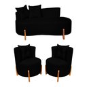 Ver imagem 1 de Conjunto 2 Poltronas + Sofá Curvo Orgânico Luna Boucle Preto - Montanaris Decor