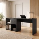 Ver imagem 1 de Mesa Escrivaninha em L 2 Gavetas 148,6cm com 3 Nichos