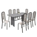 Ver imagem 2 de Conjunto de Mesa 180x75cm Tampo Granito com 8 Cadeiras Lavínea Cinza/Martelado Prata/Ocre/Botanic Bege