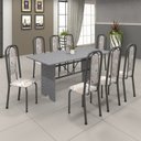 Ver imagem 1 de Conjunto de Mesa 180x75cm Tampo Granito com 8 Cadeiras Lavínea Cinza/Martelado Prata/Ocre/Botanic Bege