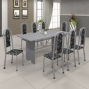 Ver imagem 1 de Conjunto de Mesa 180x75cm Tampo Granito com 8 Cadeiras Lavínea Cinza/Martelado Pérola/Ocre/Preto Floral