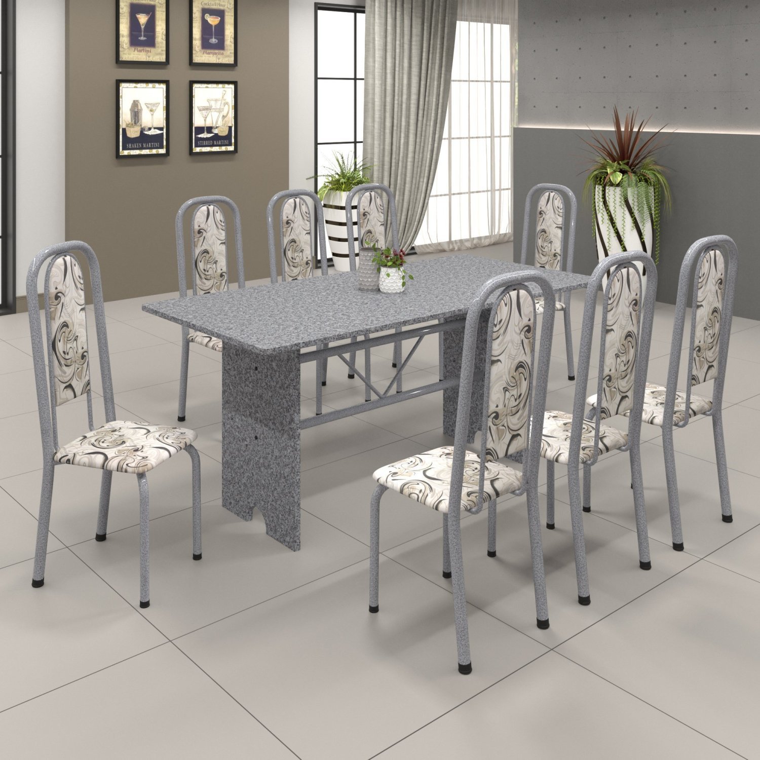 Conjunto de Mesa 180x75cm Tampo Granito com 8 Cadeiras Lavínea  - 1