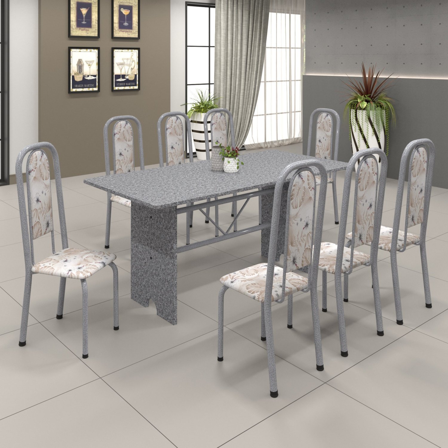 Conjunto de Mesa 180x75cm Tampo Granito com 8 Cadeiras Lavínea  - 1