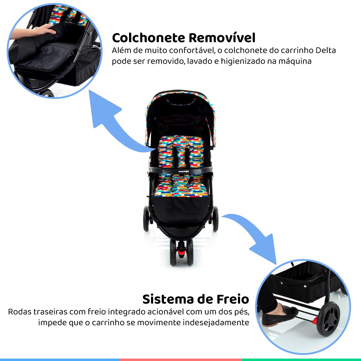 Carrinho de Bebê Passeio Travel System 3 rodas 0 a 15Kg e Bebe Conforto Delta Colorê Duo Pro - 2