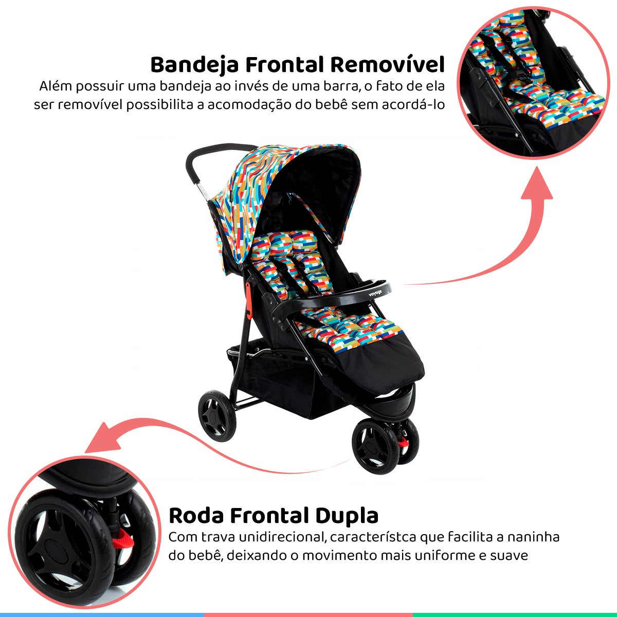 Carrinho de Bebê Passeio Travel System 3 rodas 0 a 15Kg e Bebe Conforto Delta Colorê Duo Pro - 3