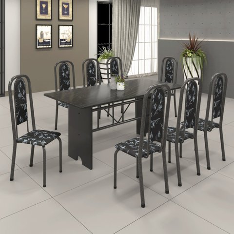 Conjunto de Mesa 180x75cm Tampo Ardósia com 8 Cadeiras Lavínea 