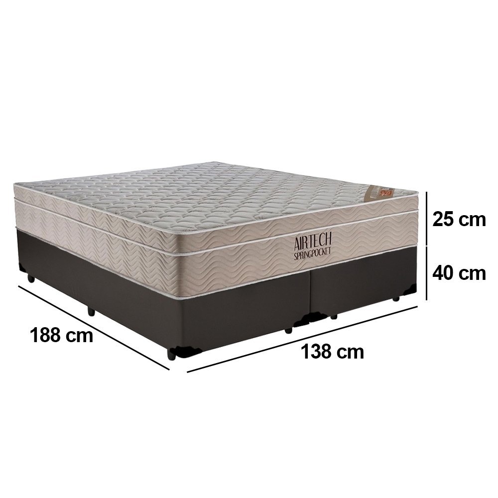 Cama Box Casal Sintético Bipartido + Colchão Ortobom Airtech Molas Ensacadas 138x188x65 Cor:marrom - 3