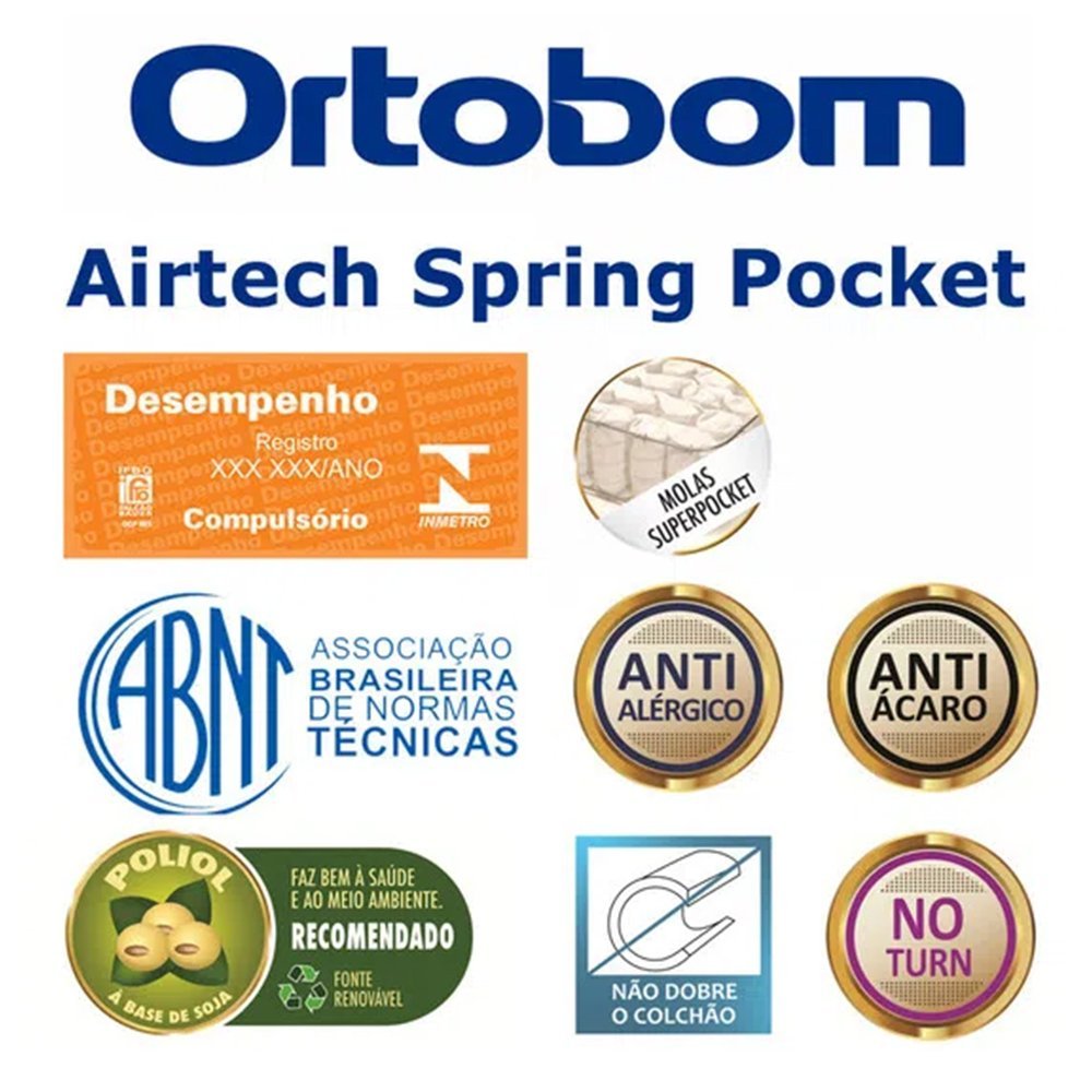 Cama Box Casal Sintético Bipartido + Colchão Ortobom Airtech Molas Ensacadas 138x188x65 Cor:marrom - 8