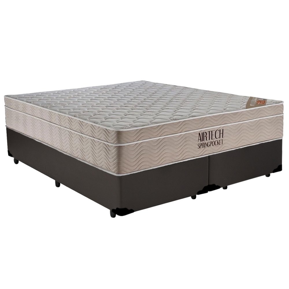 Cama Box Casal Sintético Bipartido + Colchão Ortobom Airtech Molas Ensacadas 138x188x65 Cor:marrom - 1